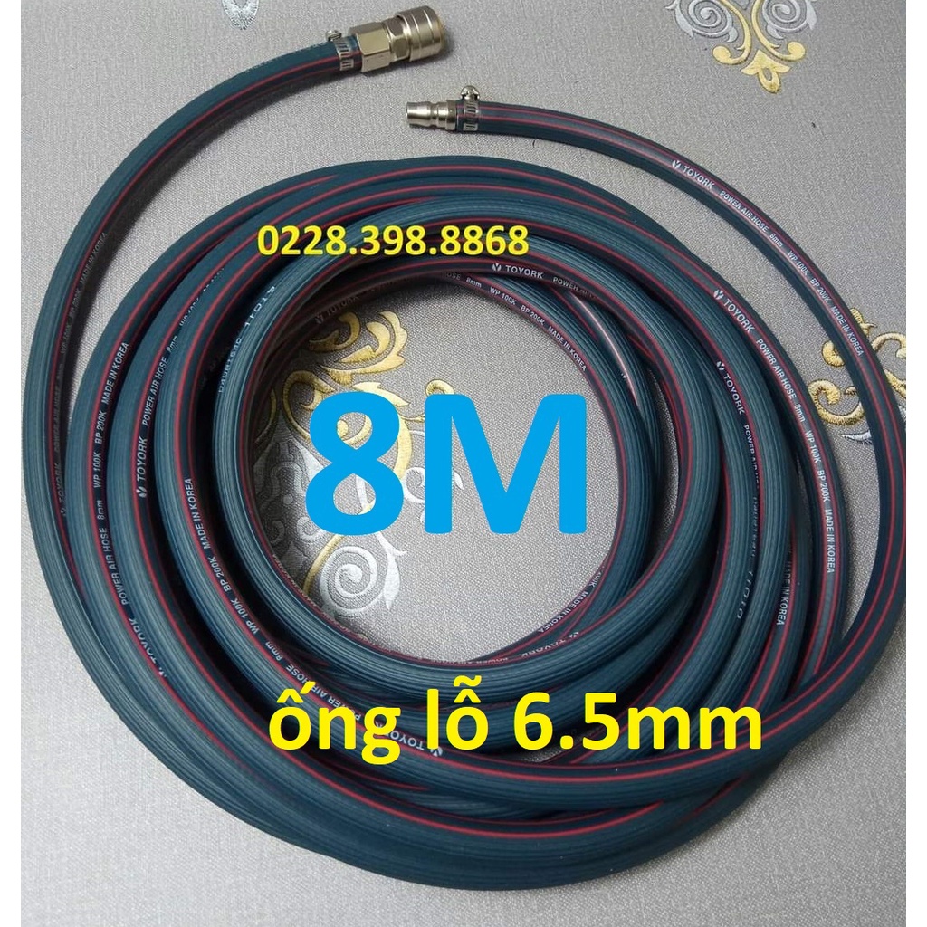 Dây hơi cao su bố vải 8m, made in Korea, lỗ 6.5mm, kèm bộ đầu nối nhanh cao cấp (SS6704) (SS1967)