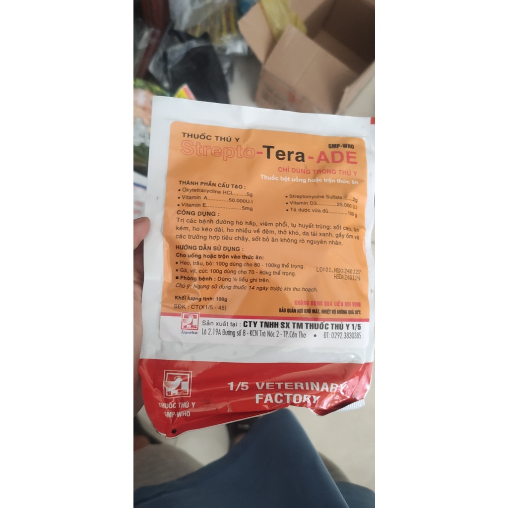 [DT] Strepto-Tetra-ADE 100g , tiêu chảy phân trắng, phân xanh, viêm hô hấp mãn tính (CRD), nhiễm trùng E.Coli