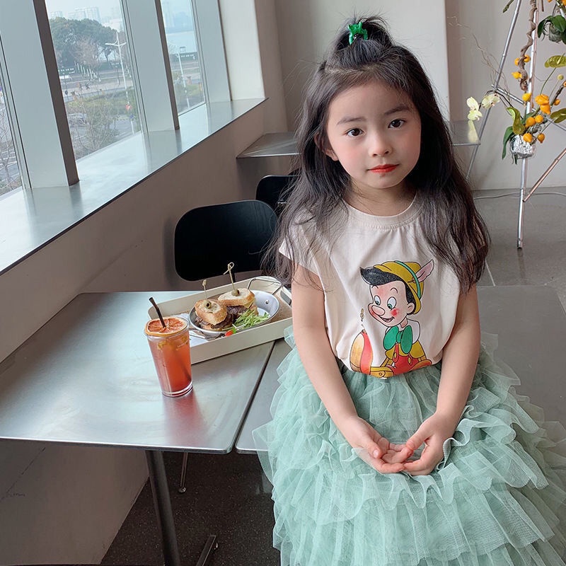 Bộ Áo Thun Không Tay Kèm Chân Váy Họa Tiết Hoạt Hình Phong Cách Nhật Hàn Thời Trang Mùa Hè Dành Cho Bé Gái 2022