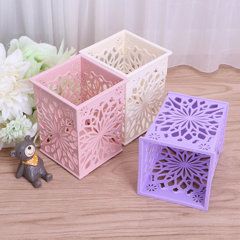 Hộp Đựng Bút / Cọ Trang Điểm Hình Vuông Thiết Kế Đục Lỗ Phong Cách Vintage
