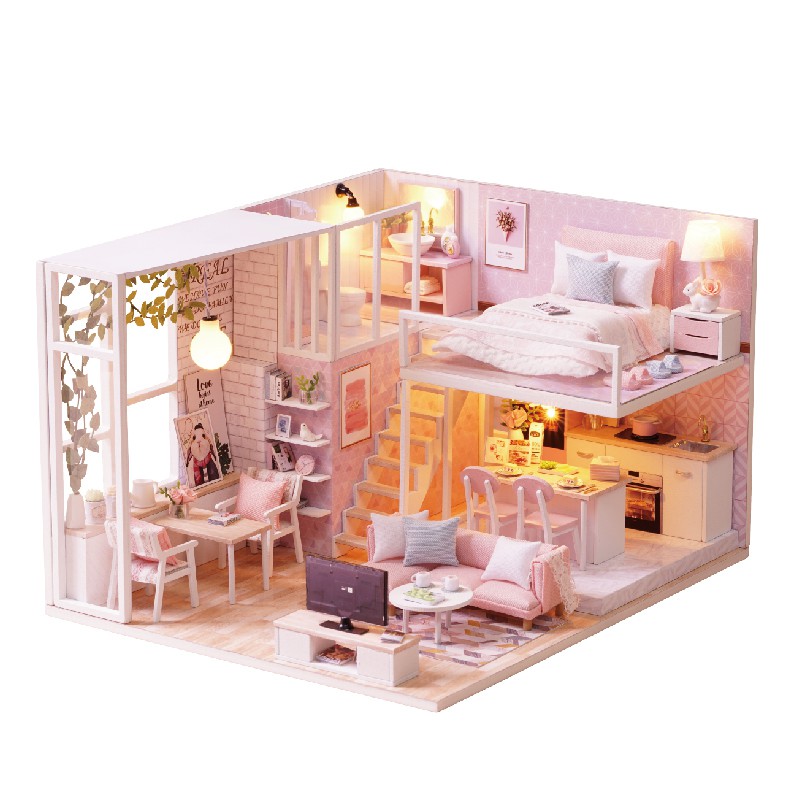 Mô hình nhà búp bê DIY : Pink House L022 Tặng Keo dán