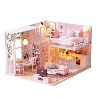 Mô hình nhà búp bê diy : pink house l022+ kèm mica và keo