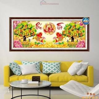 Tranh đính đá VS114 DF267 (1m20 x 50cm), tranh thêu chữ thập phúc lộc thọ LV3461 (1m10 x 50cm)