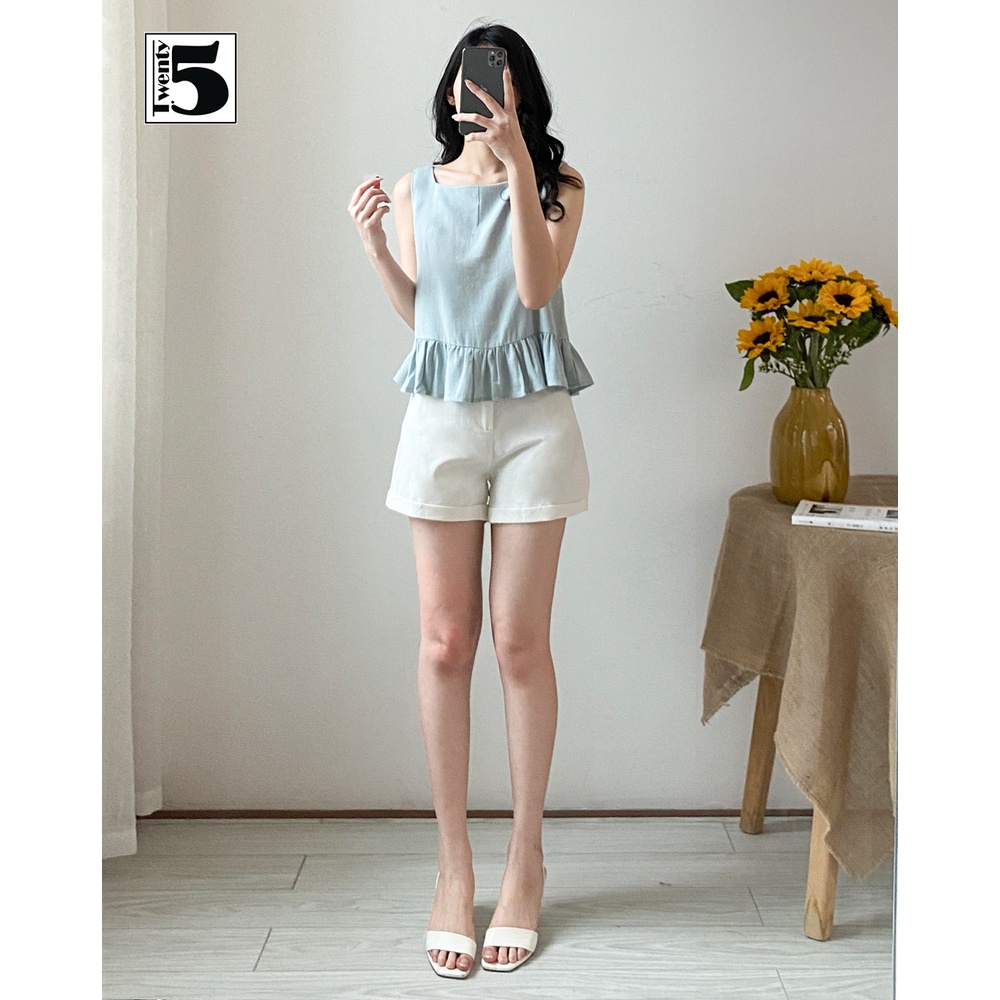 Áo kiểu nữ sát nách bèo viền 2 nơ thắt lưng Twentyfive N1051