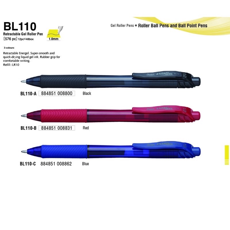 Bút ký bấm mực gel Pentel Energel BL110 nét 1.0mm.