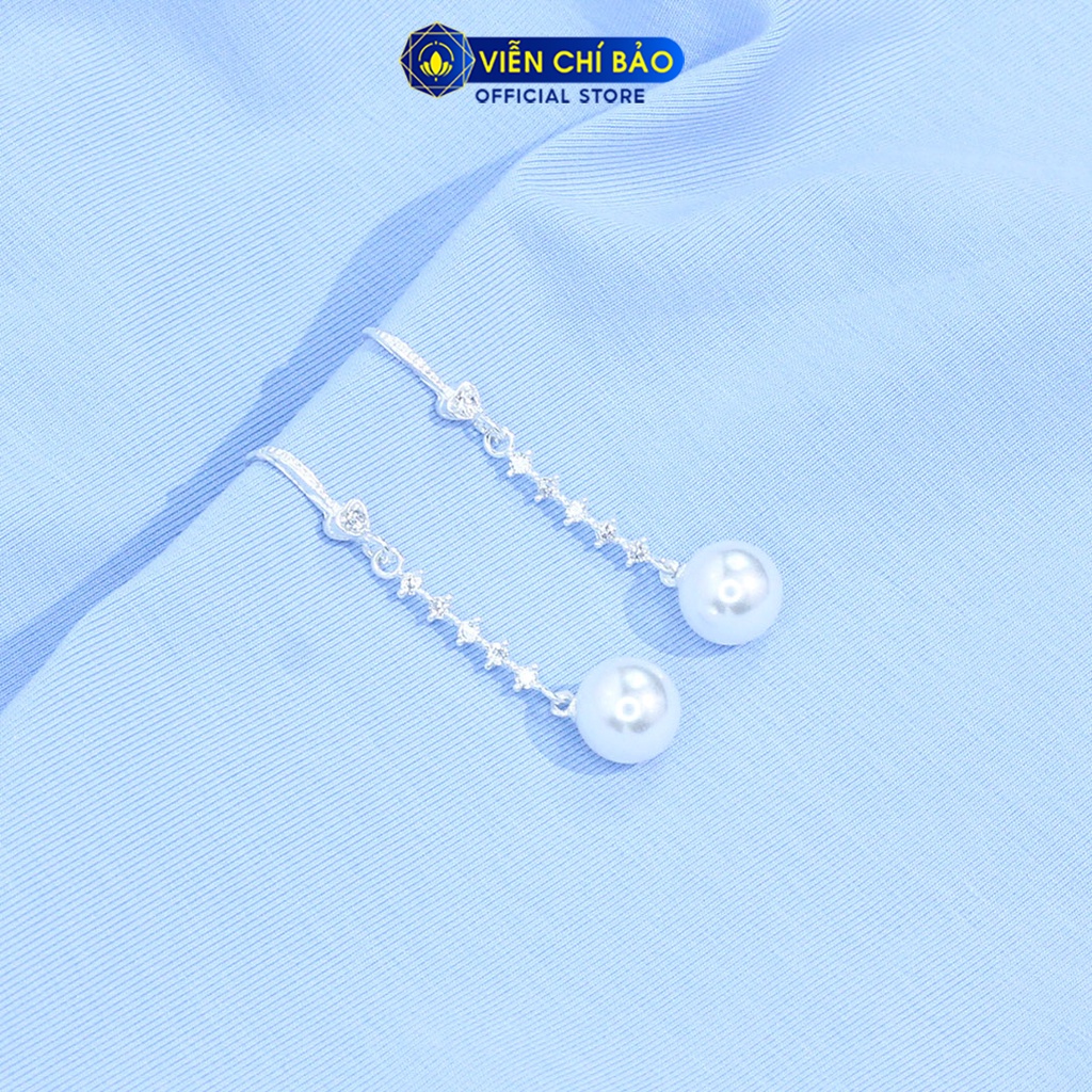 Bông tai bạc nữ Trái châu dạng thả đính đá chất liệu bạc 925 phụ kiện trang sức Viễn Chí Bảo B400150