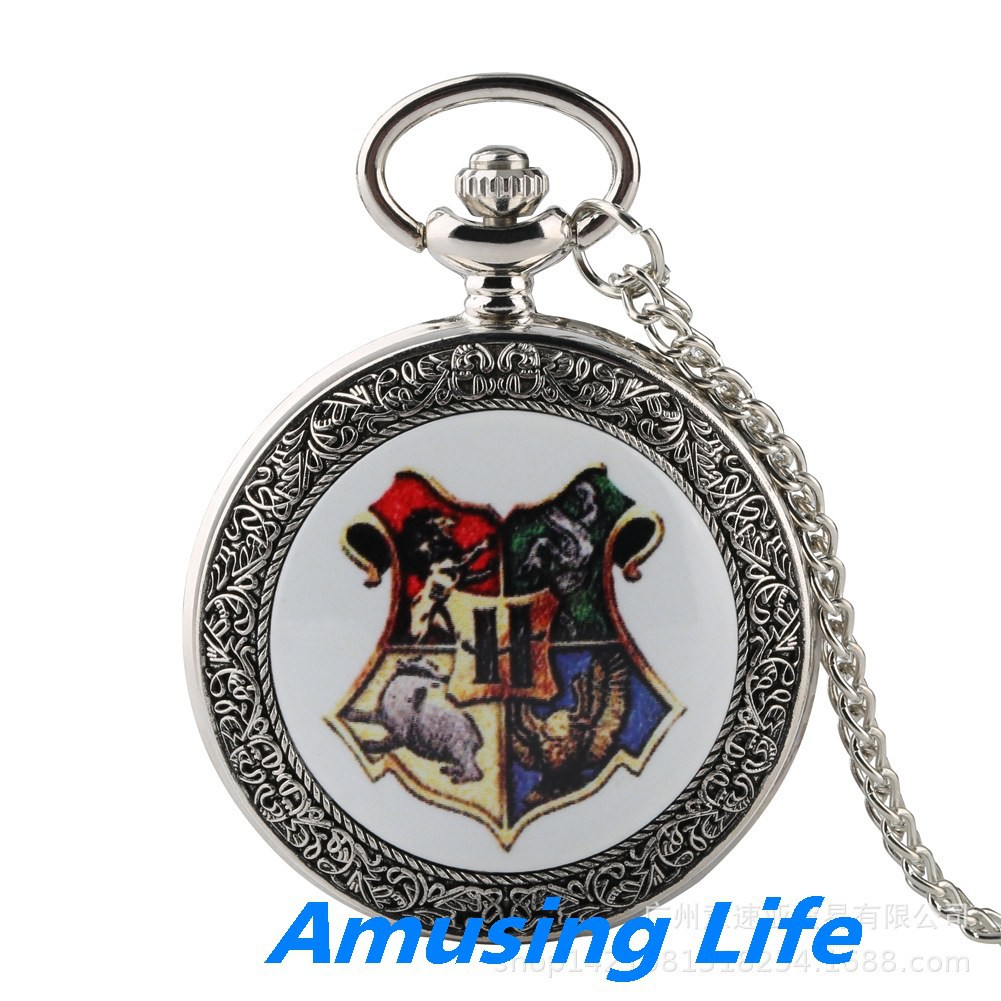 Quartz Pocket Watch Mới Retro Cổ Điển Cũ Lật Thạch Anh Đồng Hồ Bỏ Túi Harry Potter Ma Thuật Viện Huy Hiệu Nhà Sản Xuất B