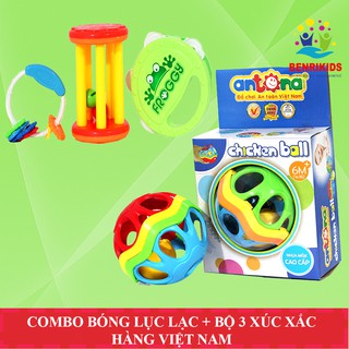 Combo Đồ Chơi Lục Lạc Antona-Bộ Xúc Xắc Túi 3 Và Quả Bóng Chicken Ball