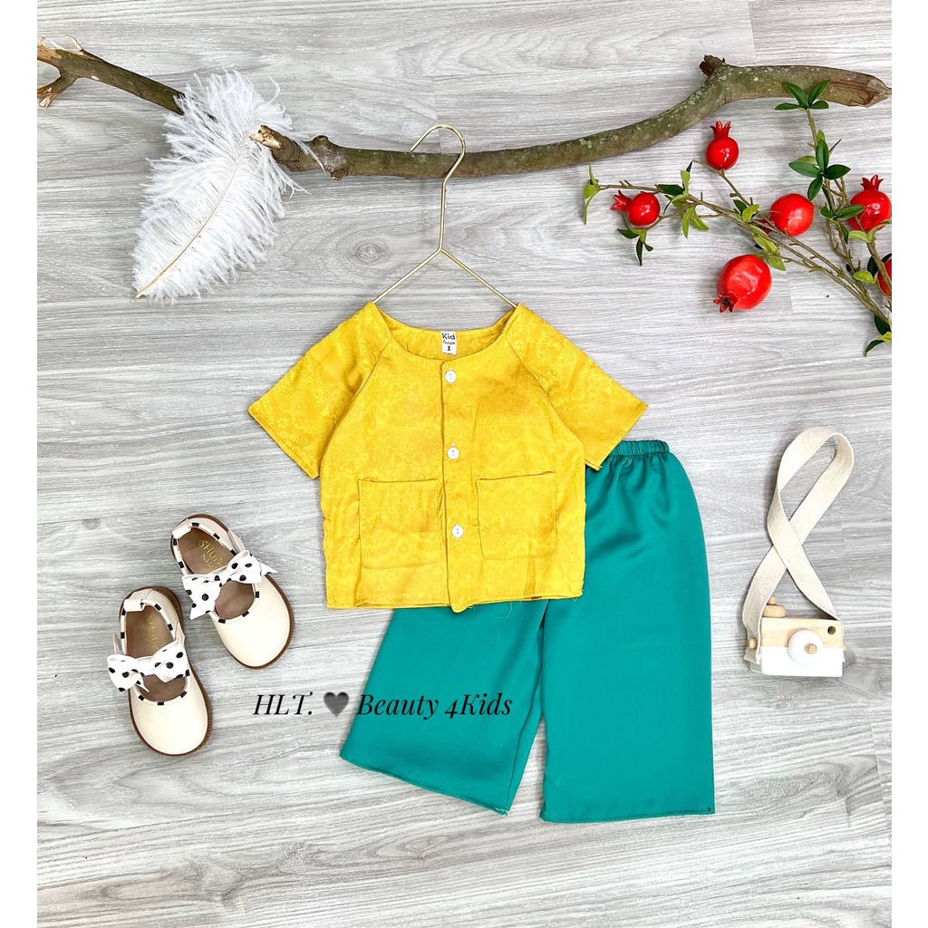 Quần áo bé gái - Bộ bà ba gấm Thượng Hải cao cấp cho bé từ 10-20kg