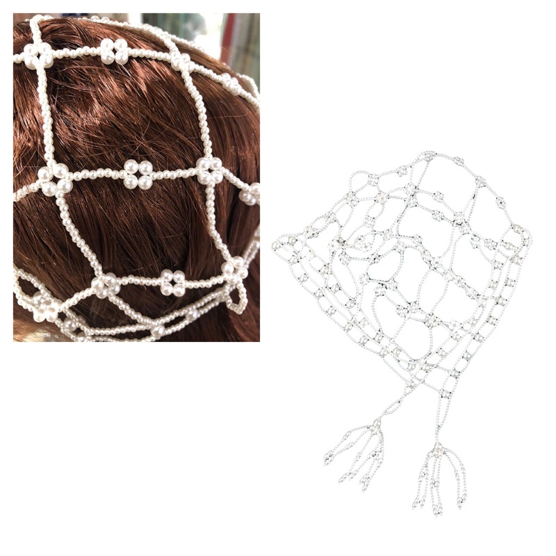 Băng Đô Cài Tóc Dạng Chuỗi Hạt Màu Trắng Phong Cách Vintage Dành Cho Nữ