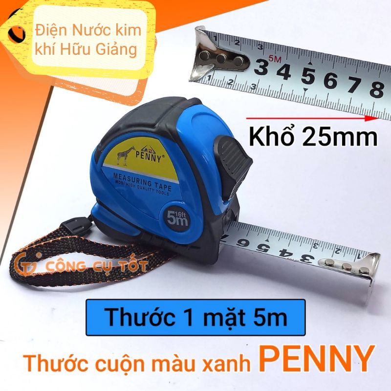 Thước cuộn công trường Penny 5 mét, 7,5 mét khổ 25mm bọc cao su chịu va đập