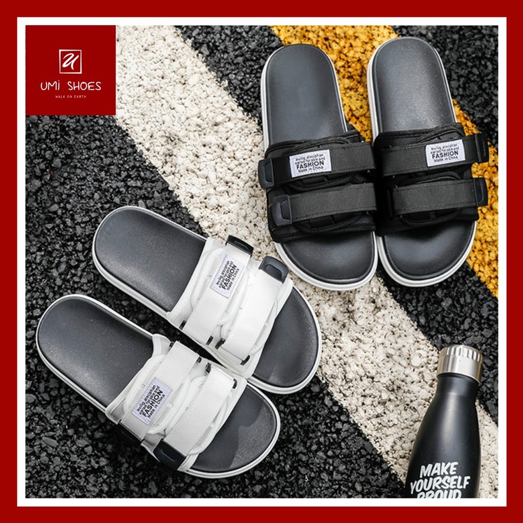 Dép đôi cặp nam nữ unisex Ulzzang đi lê đi chơi 2 quai ngang tiện lợi đế bánh mì bằng đơn giản màu đen/trắng mới