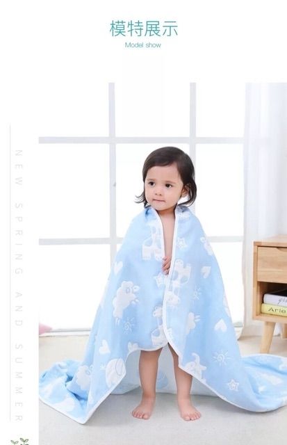 Khăn tắm 4 lớp hai mặt sợi tre bo viền leekiss cho bé yêu