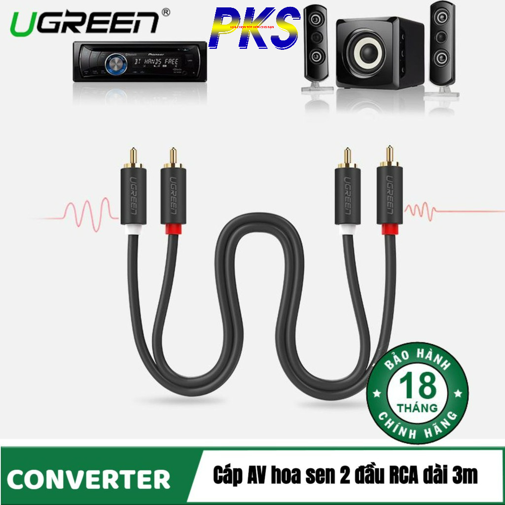 Cáp AV hoa sen 2 đầu RCA dài 1.5M đến 5M cao cấp chính hãng Ugreen AV104