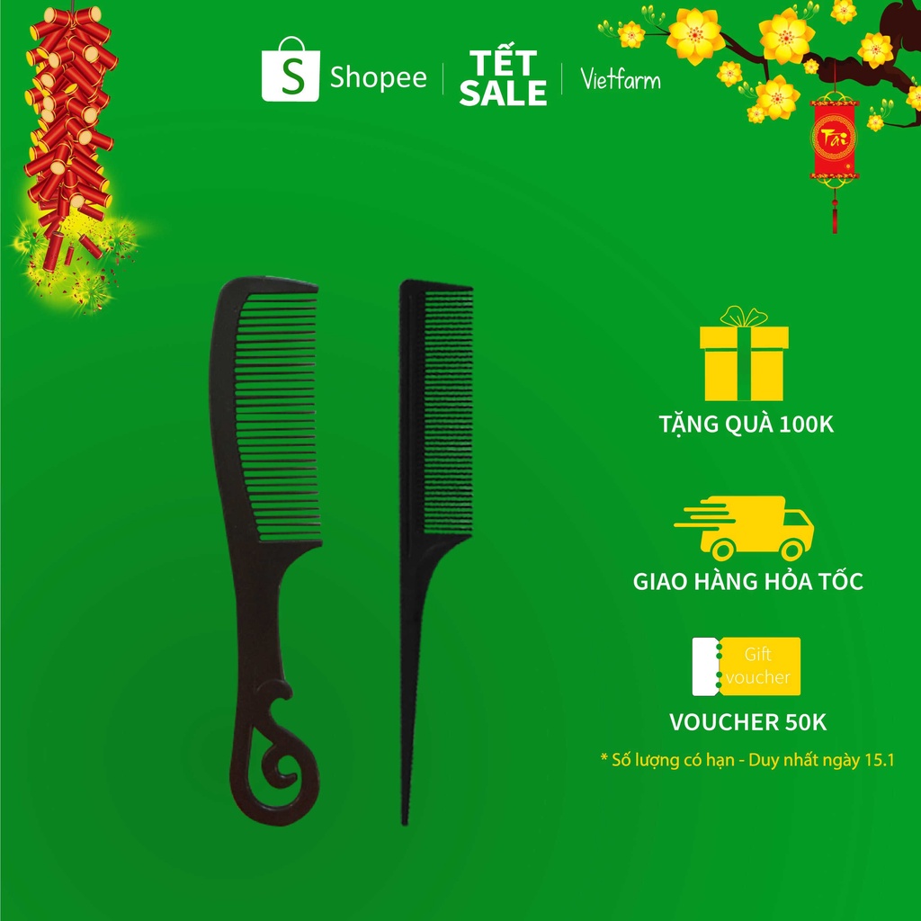 Set 2 lược chải đầu bằng nhựa màu đen