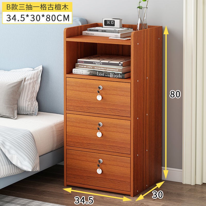♧▩✗Tủ đầu giường có khóa Kệ để đồ đơn giản và hiện đại Phòng ngủ nhỏ tiết kiệm <