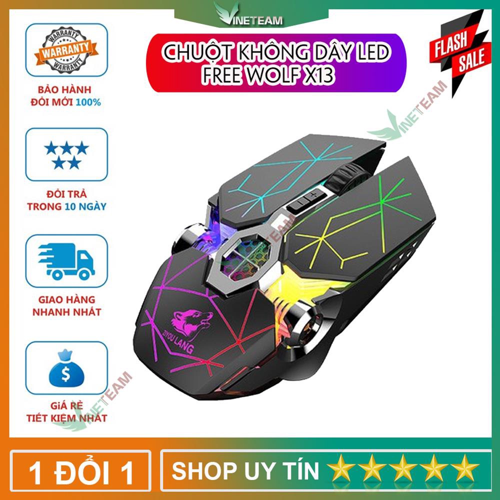 Chuột Gaming Siêu Khủng Led siêu đẹp Free Wolf X13 Premium Pin Sạc Dùng Siêu Trâu Chuột Máy Tính Không Dây Đẹp -DC4089