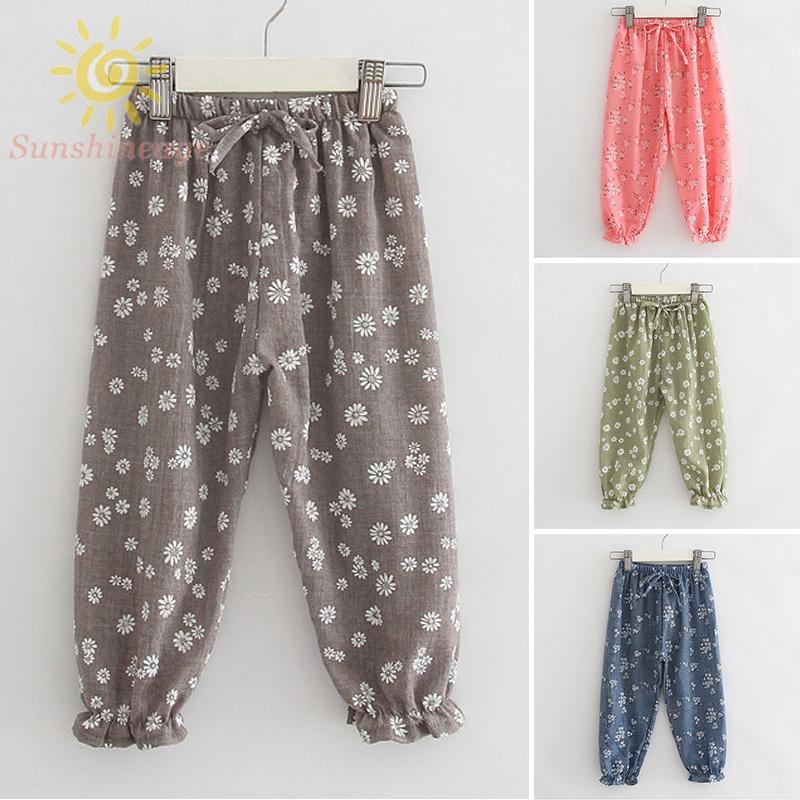 Quần Cotton Ống Rộng Lưng Thun Cột Dây Thời Trang Mùa Hè Cho Bé Gái