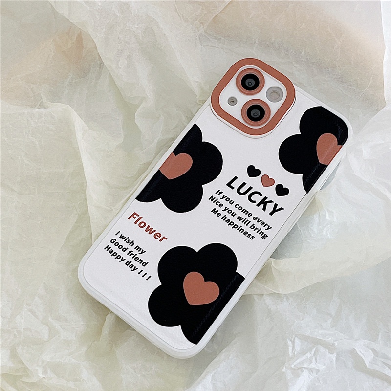 Ốp lưng iphone Ốp Điện Thoại Da Màu Đen Trơn Họa Tiết Hoa Cho iphone7 7plus 8 8plus xs 11 12 13 pro max plus max promax Dinuo case
