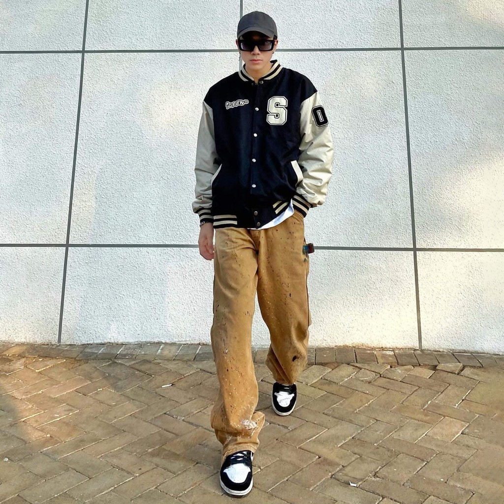 Áo khoác bomber "CREW" - Đen/Kem | BigBuy360 - bigbuy360.vn