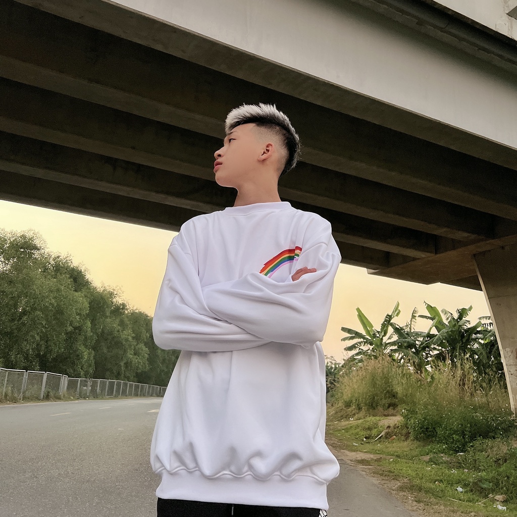 FREESHIP Áo swerater, áo nỉ bông in hoạt tiết cầu vồng forrm rộng unisex | BigBuy360 - bigbuy360.vn