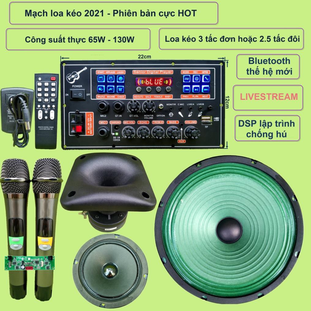 Mạch loa kéo 3 tấc đơn 3 đường tiếng LIVESTREAM DSP lập trình chống hú IC MD9840 công suất 130W