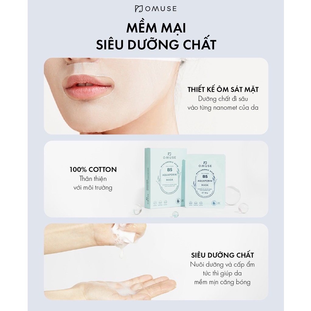Mặt Nạ Dưỡng Da B5 Phục Hồi OMUSE Aquaporin Mask Cấp Ẩm Dịu Nhẹ Căng Bóng Da 30g - Mibebe