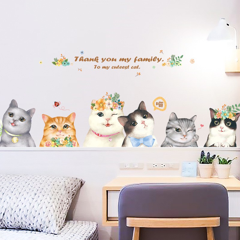 Decal dán tường đàn mèo đáng yêu