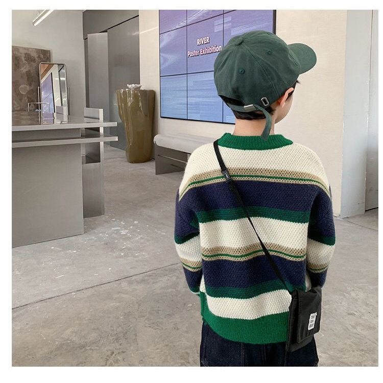 Áo Sweater Dệt Kim Tay Dài Kẻ Sọc Phong Cách Phương Tây Thời Trang Thu Đông Mới 2022 Cho Bé Trai