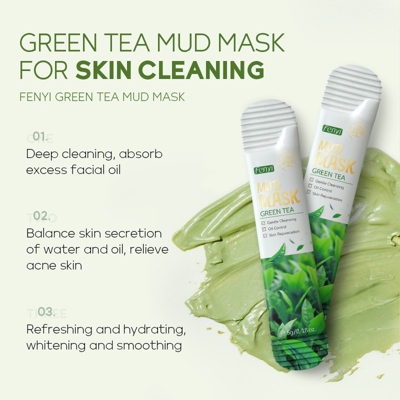 Hộp 20 gói mặt nạ bùn làm sạch da kiềm dầu trà xanh Fenyi Green Tea Mud Mask Sena Beauty