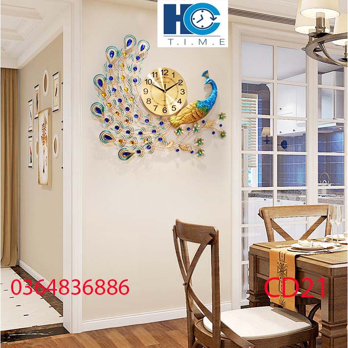 Đồng hồ treo tường trang trí chim công decor CD21 kích thước 70x65 cm