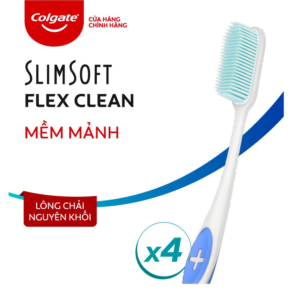 Bộ 4 Bàn chải đánh răng Colgate SlimSoft Flex Clean mềm mảnh sạch toàn diện