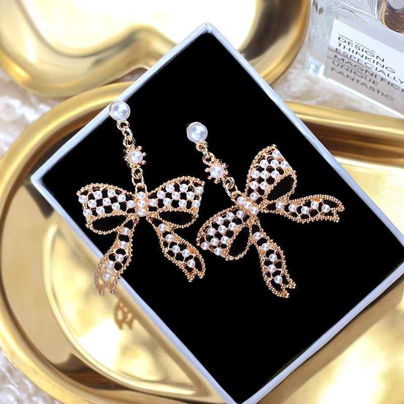 Bông tai nơ khảm ngọc [ FREESHIP - HOTTREND - BẠC 925 - PHỤ KIỆN LACELIPS ]_M1159