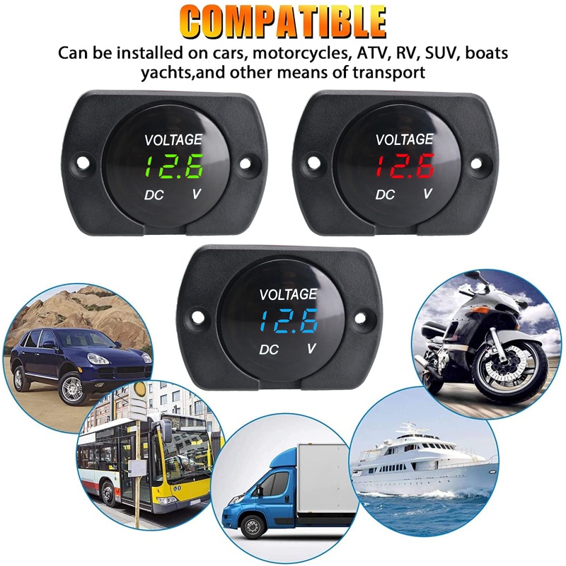 Đồng Hồ Vôn Kế Điện Tử Hiển Thị LED 12V-24V Chống Nước Cho Xe Hơi