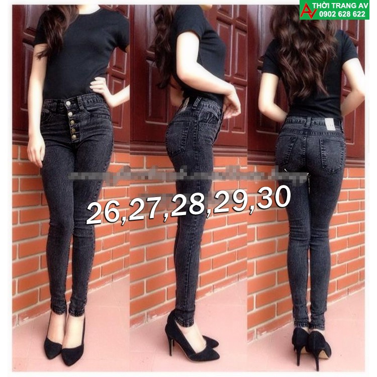 Quần jean nữ lưng cao 5 nút xám đen cực xinh - AV5403