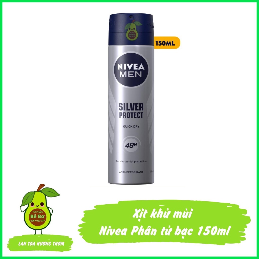 Xịt khử mùi Nivea 150ml - Xịt ngăn mùi mồ hôi Nivea phân tử bạc thơm lâu không vàng áo