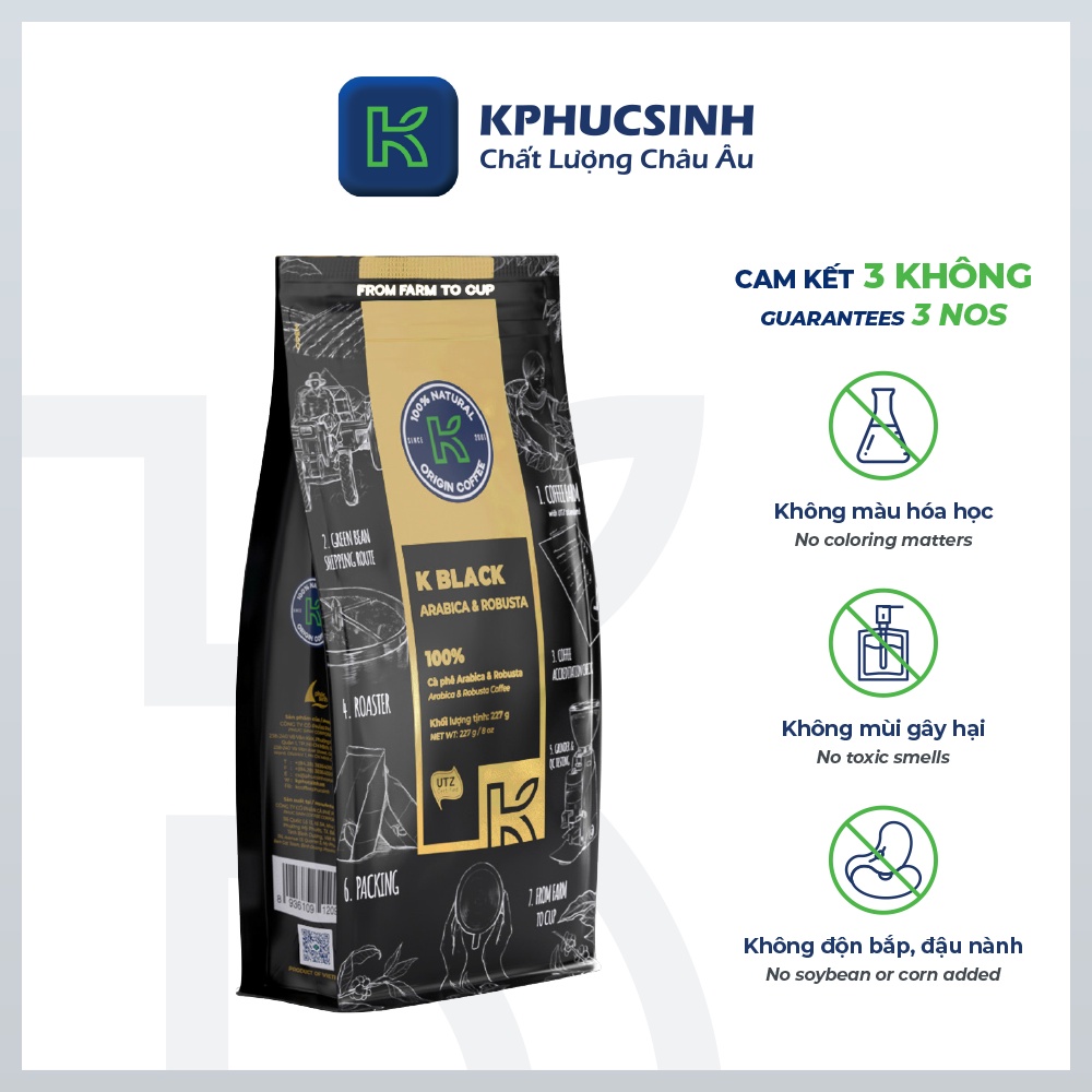 Cà phê rang xay xuất khẩu K Black 227g/túi KPHUCSINH - Hàng Chính Hãng