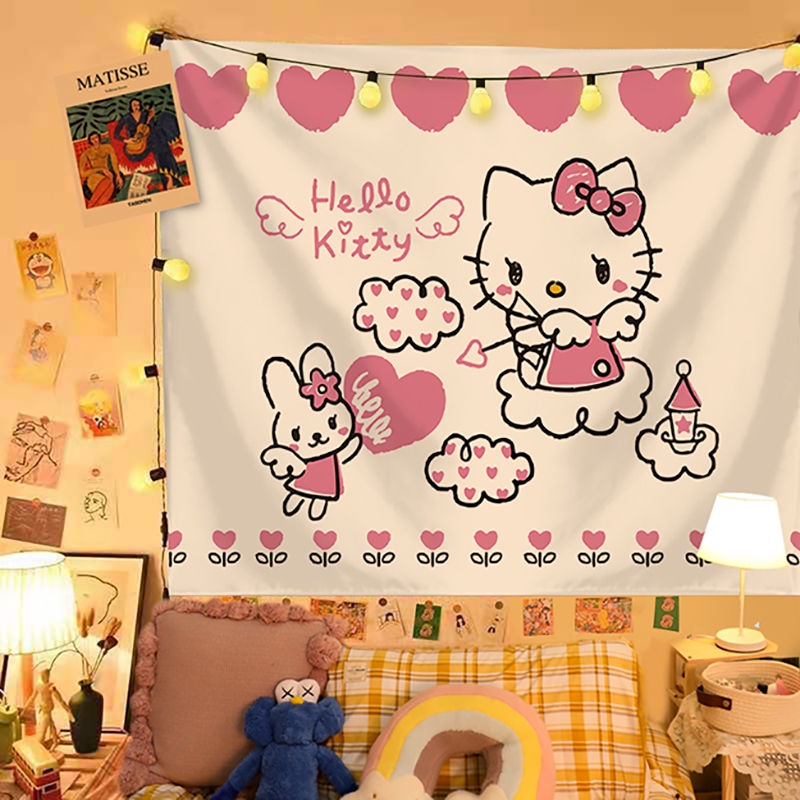 Thảm Treo Tường Trang Trí Phòng Ký Túc Xá In Hoạt Hình Sanrio Melody Cún Tai To Kuromi Hello Kitty