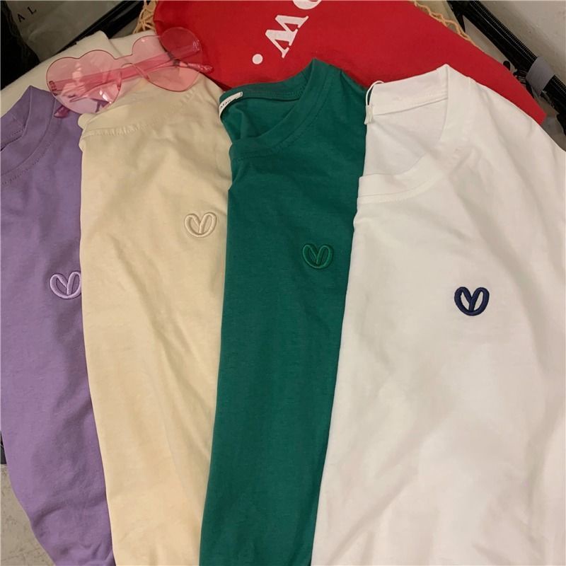 Áo Thun Tay Ngắn Thêu Chữ Phong Cách Hàn Quốc Thời Trang Mùa Hè Dành Cho Nữ 8837