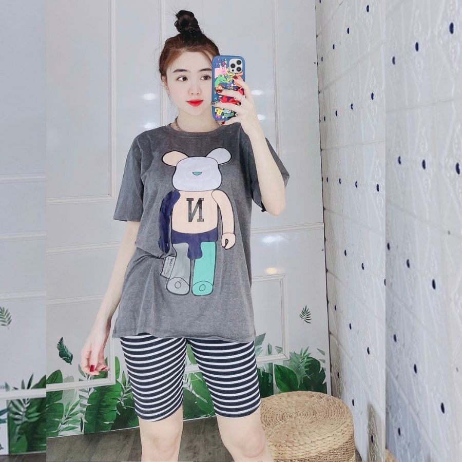 Đồ ngủ nữ ESHOP thể thao quần lửng ngố thun cotton co giãn bigsize bộ mặc nhà đẹp đi chơi biển dễ thương cute ESHOP DB17