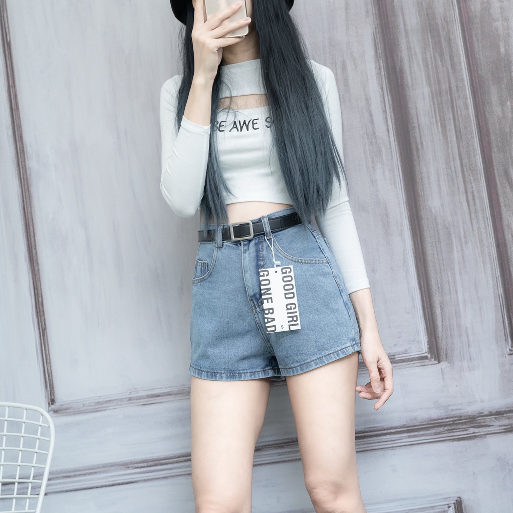 Quần short jean nữ lưng cao phối rách denim cotton, rin ngắn phối rách William - AT93 A