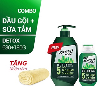 Dầu Gội X-Men Go Detox 630g + Sữa tắm X-Men Go Detox 180g (Tặng khăn tắm cao cấp trị giá 80k)