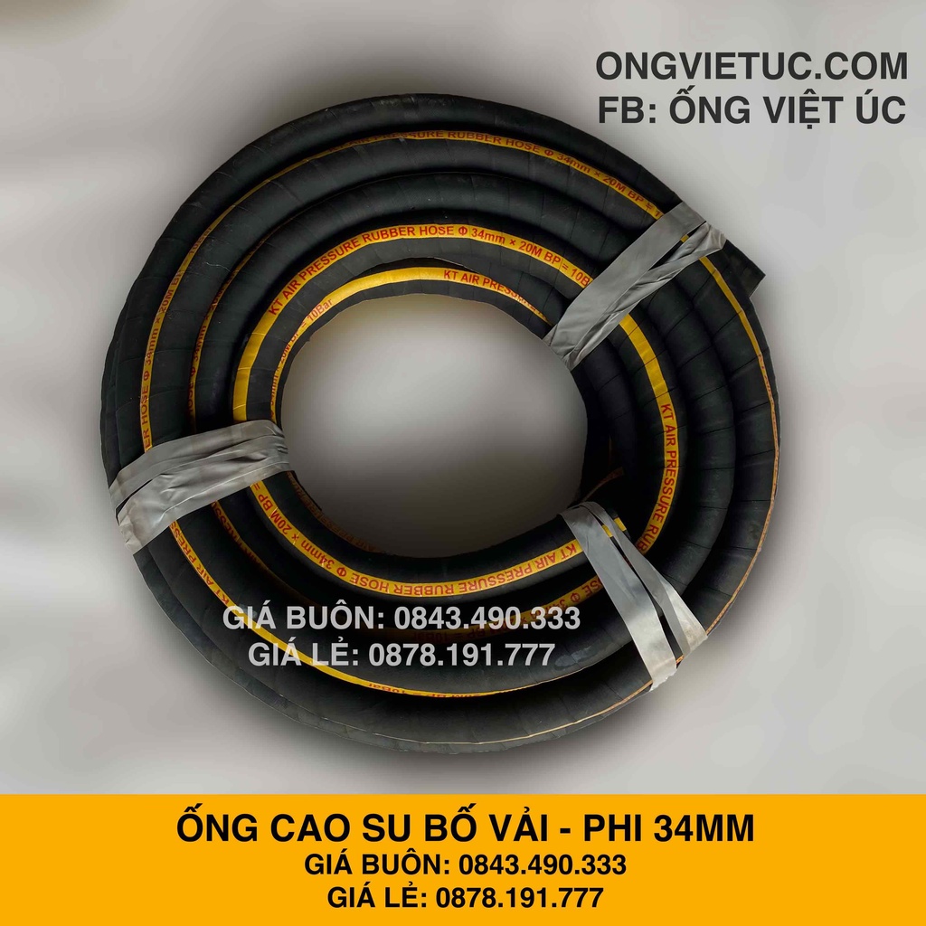 Ống cao su bố vải Việt Úc Phi 34mm loại 20Bar - Cuộn 20m  - hàng chính hãng KT