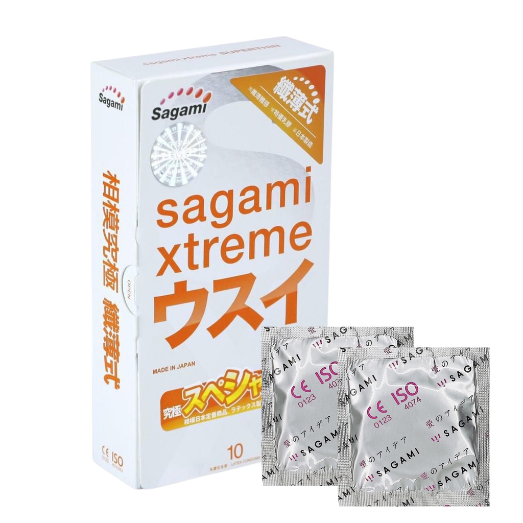 Bao cao su Sagami siêu mỏng  kéo dài thời gian quan hệ bcs Xtreme Super Thin Nhật Bản hộp 10 chiếc nhiều gel