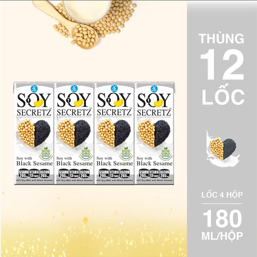 1 Thùng sữa đậu nành Mè Đen Soy secretz nhập khẩu Thái Lan