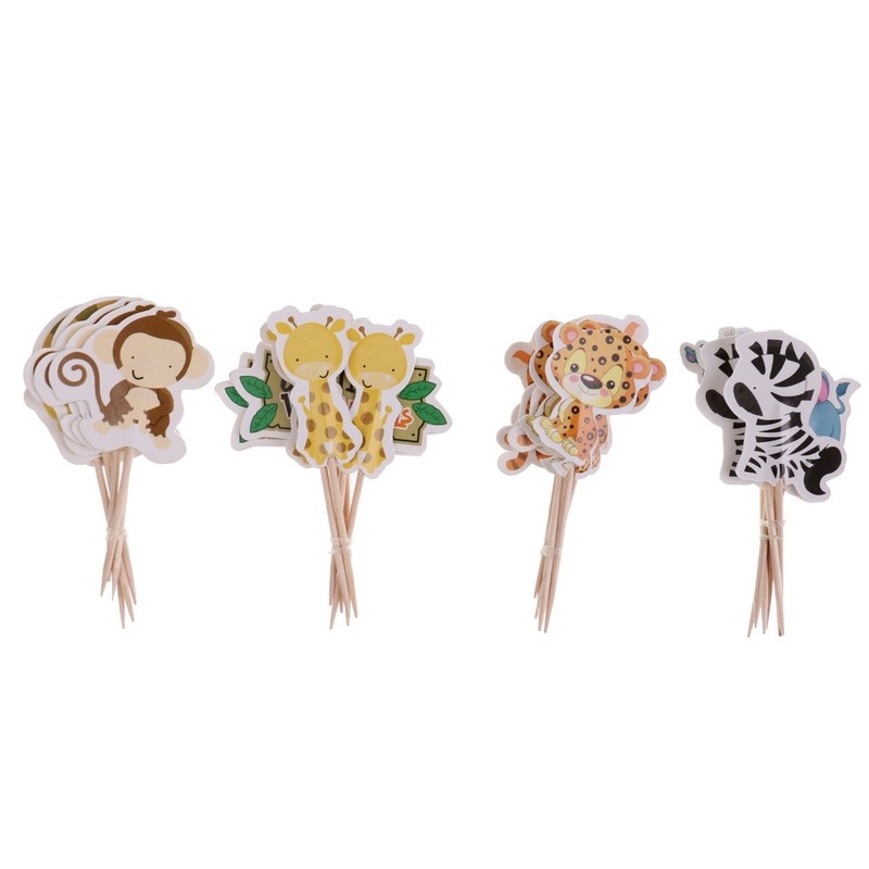 Set 24 Phụ Kiện Trang Trí Bánh Kem Sinh Nhật Hình Sở Thú Hoang Dã Cho Bé