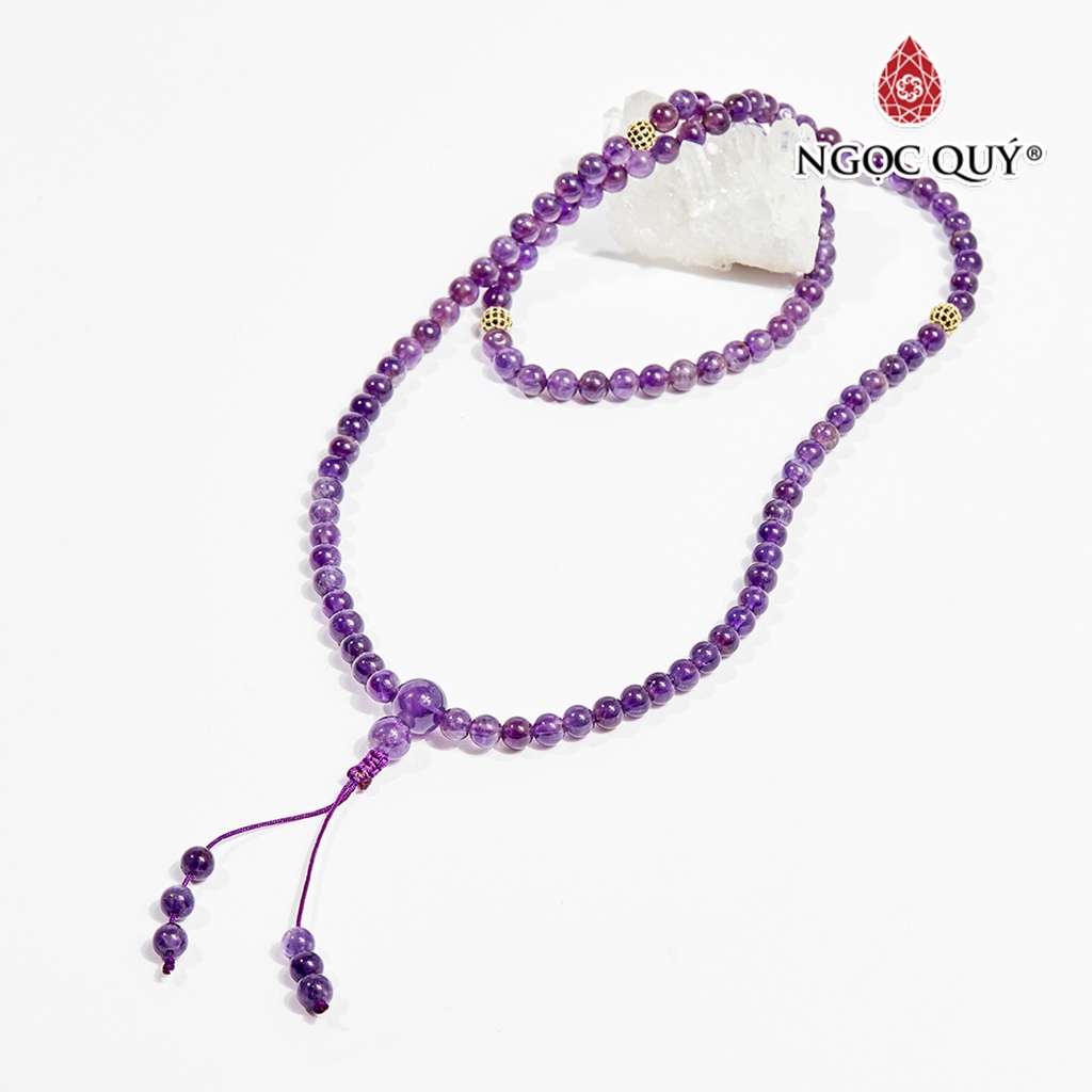 Vòng chuỗi 108 hạt đá thạch anh tím amethyst - Ngọc Quý