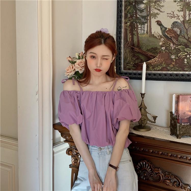 Áo trễ vai tay phồng phong cách Hàn Quốc xinh xắn dành cho nữ