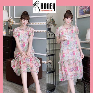 Váy bầu voan cổ bèo mùa hè đầm bầu hoa thiết kế xinh xắn đi chơi dự tiệc dáng suông hd2866 honey mommy