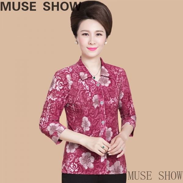 Áo Sơ Mi Tay Dài Dáng Rộng In Họa Tiết Thời Trang Cho Phụ Nữ Trung Niên ORU6